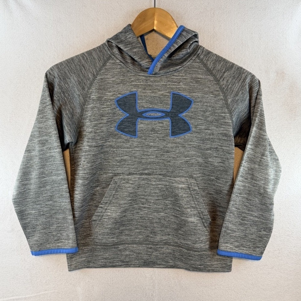Under Armour Youth Hoodie Pullover, Kids Size 7, Gray with Blue Logo